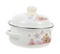 STOBAZA Vintage Enamel Stock Pot Thickened Multi-Functional Cooking Pot with Lid Double Handles for Soup Stew Pasta Ramen High Temperature Resistant Kitchen Stockpot