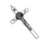 STOBAZA Vintage Metal Wall Crucifix Silver Cross for Bedroom Home Decor Catholic Religious Art with Easy Installation for Church Altars and Family Worship Spaces