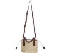 STOBAZA Women's Straw Woven Bucket Handbag with Drawstring Closure Brown | Canvas and Build, Large Capacity for Earbuds Case and Tissue, Summer Outings Shopping