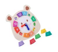 STOBAZA Wooden Educational Clock for Early Learning Multi-color Cartoon Bear Shape Teaching Aid Enhances Hand-eye Coordination Logical Thinking and Creativity