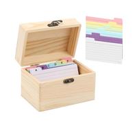 STOBBEY Index Card Box Organizer Set, 4x6 Wood Index Card Holder with 150 Pcs Revision Cards with Coloured Tab, Bamboo Recipe Box Note Flash Card Organizer Case for Business Cards School Office