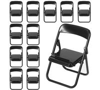 STOBOK 12Pcs Mini Folding Chair Cell Phone Stand Holder Doll House Folding Chair Models Miniature Simulation Dollhouse Furniture for Desk, Black, 12.5x6.5cm