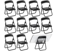 STOBOK 12Pcs Mini Folding Chair Phone Stand, Black Foldable Cell Phone Holder for Desk, Hands-Free Portable Desktop Stand Cute Decor for Smartphone & Tablet