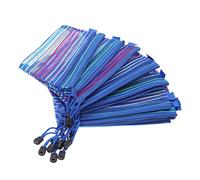 STOBOK 12pcs Rainbow Stripes Mesh Pencil Case Zipper Storage Bag Nylon Stripe Pouch for School Office Use As Travel Cosmetic Makeup Bag