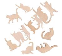 STOBOK 12pcs Unfinished Wooden Cat Cutouts Animal Wood Shapes Blank Tags Embellishments for Home Decor Ornament DIY Craft Art Project