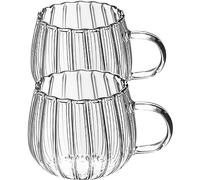 STOBOK 2pcs Glass Pumpkin Cups Transparent Mug Pumpkin Shape Mugs Coffee Clear Drinking Cup with Handle Water Tea Milk Glasses Reusable 450ml