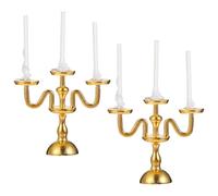 STOBOK 2PCS Miniature Dollhouse Candle Sticks, Retro Candlestick Model, Round Gold Candelabra for Mini House Kitchen Accessories, White, 4.60 X 3.20 X 1.00Cm