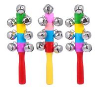 STOBOK 3pcs Baby Handle Wooden Bells Christmas Hand Sleigh Bells Jingle Stick Shaker Rattle Xmas Kids Rattle Toys Musical Rhythm Toys (Random Color)