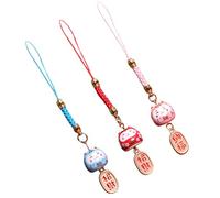 STOBOK 3pcs Lucky Cat Ornament Beckoning Cat Keychain Mobile Phone Decorations Phone Hanging Decoration Good Luck Cat Keychain Cat Bell Phone Charms Red Keychain Key Ring Lanyard Ceramics