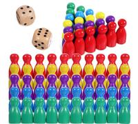 STOBOK 50Pcs Wooden Pawns, Multicolor Board Game Pieces with 2 Dice, Tabletop Game Markers, Chess Replacement Accessories for Tabletop Markers Chess Pieces Flight Chess and Other Gaming