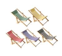 STOBOK 5pcs Mini Beach Chair: Miniature Dollhouse Decoration - Foldable Wooden Seaside Deck Chair Model For DIY Fairy Garden Dollhouse Accessories