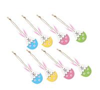 STOBOK 8Pcs Cartoon Wooden Bunny Pendant Easter Rabbit Ornaments Hanging Hole for Desktop and Party Decorations