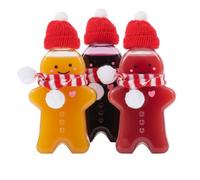 STOBOK Bottle Gingerbread Man Juices Bottle with Hat and Scarf Decor, Water Empty Milk s Drink Containers for Juice, Drinking Christmas Party Favors Gingerbread Man
