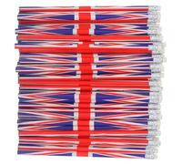STOBOK British Flag Pencils, Pack of 60, Patriotic Union Jack Flag Pencils, Eraser, School, Office Supplies