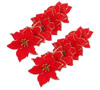 STOBOK Christmas Glitter Poinsettia Artificial : 24PCS Red Christmas Tree Artificial Flowers Wreath Garland Ornament for Xmas Wedding New Year Holiday Party Decoration 5 inch