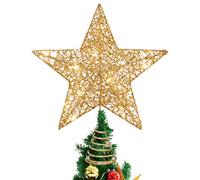 STOBOK Christmas Tree Star Topper Lights Xmas Tree Glittered Tree-top Lamp Ornament Party Home Decor Golden/Silver