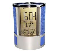 STOBOK Date Pen Holder Time Display Penholder Safely Clock Pen Holder Pen Organizer Alarm Clock Wire Mesh Perpetual Calendar Metal digital clock pen holder for calendar Office Supplies