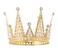 STOBOK Gold Crown Cake Topper: Happy Birthday Cake Topper Party Decor, Pearl Rhinestone Queen Crown Cake Tiara Headpiece Decoration for Lady Boys and Girls Weddings Baby Shower