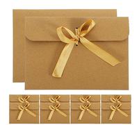 STOBOK Kraft Paper Envelopes with Ribbon Bow Tie 50Pcs Small Brown Card Packaging Bags Portable Greeting Card Holders for Invitations and Party Supplies