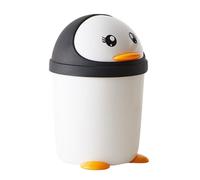 STOBOK Penguin Swing Lid Trash can for Office Car Home Kitchen Bedroom - Small Waste Bin with Lid Cute Creative Design 8.3 X 5.5 X 5.5 Inches White