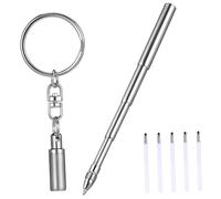 STOBOK Retractable Stainless Steel Keychain Pen Set Mini Telescopic Ballpoint Pens with Smooth Writing Refills and Key Ring for Pocket Use