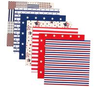 STOBOK Us Flag Cotton Fabric Set 7 Pieces 10X10 Inch Squares American Stars Stripes Patchwork DIY Sewing Material for Quilting Crafts Home Decoration