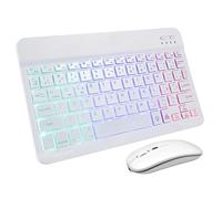 STOBOK Wireless Keyboard and Mouse Set for Tablet and Phone White | 10-inch Layout, Three Backlight Modes, Spanish Letter Stickers, Rechargeable Mouse 280mah 420mah