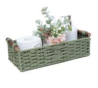 STOBSK Round Paper Rope Storage Basket Wicker Baskets for Organizing with Handle Decorative Storage Bins for Countertop Toilet Paper Basket for Toilet Tank Top Small Baskets Set,Green
