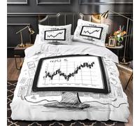 Stock Market Chart Double Duvet Cover Set 3D Printed Financial Elements Bedding Set Ultra Soft Microfiber Quilt Cover 200x200 cm for Double Bed with 2 Pillowcases with Zipper A/2776