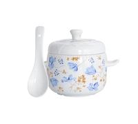 Stock Pot Small Ceramic Stew Pot with Lid Steam Soup Bowl Steaming Cup for Home Kitchen Egg Custard Medicinal Herbs Bird's Nest Tonic(Pattern 1)