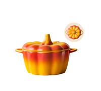 Stock Pot with Lid, 1.6L Ceramic Pumpkin Casserole Dish with Lid, Large Soup Bowl with Dual Handles, Dishwasher Microwave Safe, Enamel Cast Iron Casserole Dish with Lid (Large,Gradual Change Yellow)