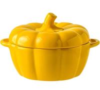 Stock Pot with Lid, 1.6L Ceramic Pumpkin Casserole Dish with Lid, Large Soup Bowl with Dual Handles, Dishwasher Microwave Safe, Enamel Cast Iron Casserole Dish with Lid (Large,Yellow)