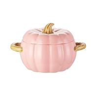 Stock Pot with Lid, 1.9L Ceramic Pumpkin Casserole Dish with Lid, Large Soup Bowl with Dual Handles, Dishwasher & Microwave Safe, Pumpkin Soup Pot for Halloween Christmas Thanksgiving (Pink)