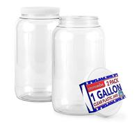 Stock Your Home 1 Gallon Clear Plastic Jars with Lids (2 Pack) 128 oz Wide Mouth Large Jar with Lid, Big Container for Candy, Cookies, Arts & Crafts, Bartender Money Tips, Kitchen & Pantry Storage