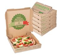 Stock Your Home 10 Pack Recycled Kraft 12x12 Pizza Box with Built-In Plates and Convertible Storage Container, Heavy Duty Pizza Boxes 12 x 12 for Small Personal Pizzas, Eco Friendly 12 Inch Pizza Box