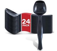Stock Your Home 24 Count Disposable Serving Spoons, Black Plastic Serving Spoons for Catering Weddings, Holiday Parties, and More, Large Plastic Serving Utensils for Buffet, Party Spoons,