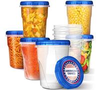 Stock Your Home 32oz Plastic Containers with Twist Top Lids (6 Pack), Quart Freezer Containers with Lids for Leftover Food, Airtight Reusable Soup Containers, Microwave and Dishwasher Safe