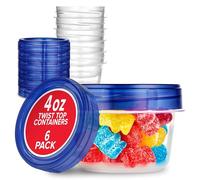 Stock Your Home 4oz Plastic Containers with Twist Top Lids (6 Pack), 1/2 Cup Small Freezer Containers for Leftover Food, Airtight Reusable Soup Containers with Lids, Microwave and Dishwasher Safe