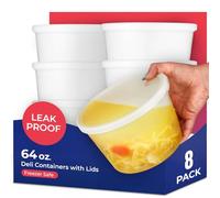 Stock Your Home 64 oz Plastic Deli Containers with Lids (8 Pack), Half Gallon Reusable Freezer Containers, Disposable Food Storage Containers with Lids, To Go Soup, Microwave Safe