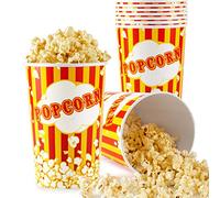 Stock Your Home 64 Oz Popcorn Buckets (25 Count) - Greaseproof Vintage Style Popcorn Tubs - Disposable Popcorn Containers for Movie Theaters, Amusement Parks, Circus, Concession Stands, Themed Parties