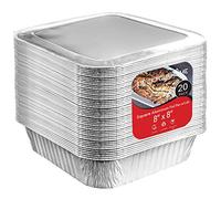 Stock Your Home 8x8 Foil Pans with Lids (20 Pack) 8 Inch Square Aluminum Pans with Covers -Disposable Food Containers Great for Baking Cake, Cooking, Heating, Storing, Prepping Food