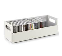 Stock Your Home CD Storage Box, Organizer Shelf for Movie Cases, DVDs, Cassette Tape Display Stand, Disc Holder Can Store Up to 40 CDs, Faux Leather (White)