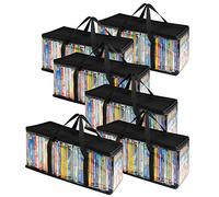 Stock Your Home DVD Storage Bags (6 Pack) - Transparent PVC Media Storage - Water Resistant DVD Holder Case with Handles - Clear Plastic Carrying Game Bag Storage for DVDs, CDs, Video Games, Books