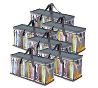 Stock Your Home DVD Storage Bags (Set of 6) Media Organizer Bag for DVDs, CDs, Blu Ray Disc, Movie Cases, VHS Box, Video Game Disks, Clear Plastic Holders with Carrying Handles and Zipper - Gray