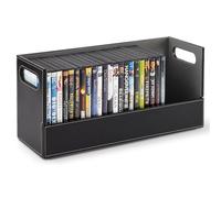 Stock Your Home DVD Storage Box, Movie Shelf Organizer for Blu-Ray, Video Game Cases, CDs, VHS Tape Display Stand, Disc Holder Can Store Up to 28 DVDs, Faux Leather (Black)