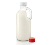 Stock Your Home Glass Milk Bottle with Lid and Handle 40oz (1 Pack), 2 Reusable Caps, Milk Container for Refrigerator, Glass Juice Bottles, Water, Almond Milk Storage Bottle, Glass Milk Jug