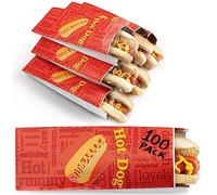 Stock Your Home Hot Dog Wrappers Foil Laminated Paper (100 Pack) Grease Resistant Red Hot Dog Sleeves Foil, Bulk Hot Dog Bags for Carnival Themed Party, Food Cart, Concession Stand