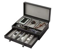 Stock Your Home Mens Valet Tray, Men's Jewelry Box, Night Stand Organizers and Storage, Bedside Table Organizer, Watch Box for Dresser, Faux Leather (Black)