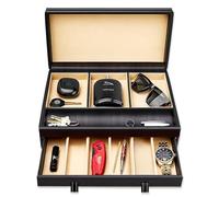 Stock Your Home Mens Valet Tray, Men's Jewelry Box, Night Stand Organizers and Storage, Bedside Table Organizer, Watch Box for Dresser, Faux Leather (Black & Beige)
