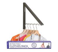 Stock Your Home Single Foldable Clothing Rack, Wall-Mounted Retractable Clothes Hanger for Laundry Dryer Room, Hanging Drying Rod, Small Collapsible Folding Garment Racks, Dorm Accessories (Gray)